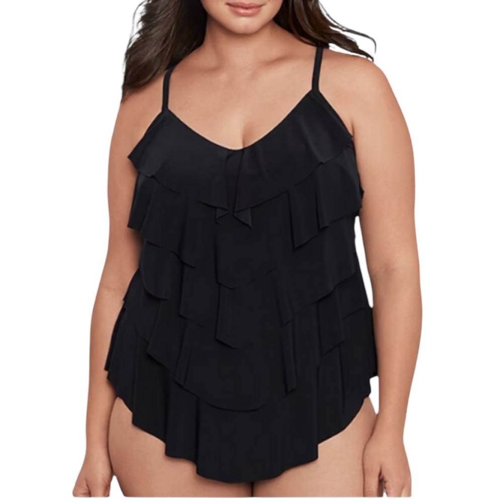 TRIMSHAPER plus size 24W ruffle accent tankini long flowy swim top NWT